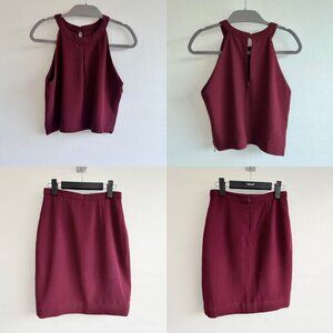 Stilista Burgundy Halter Top and Pencil Skirt Set